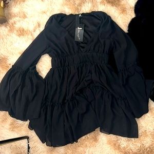 Black V-cut Bohemian Flowy Dress